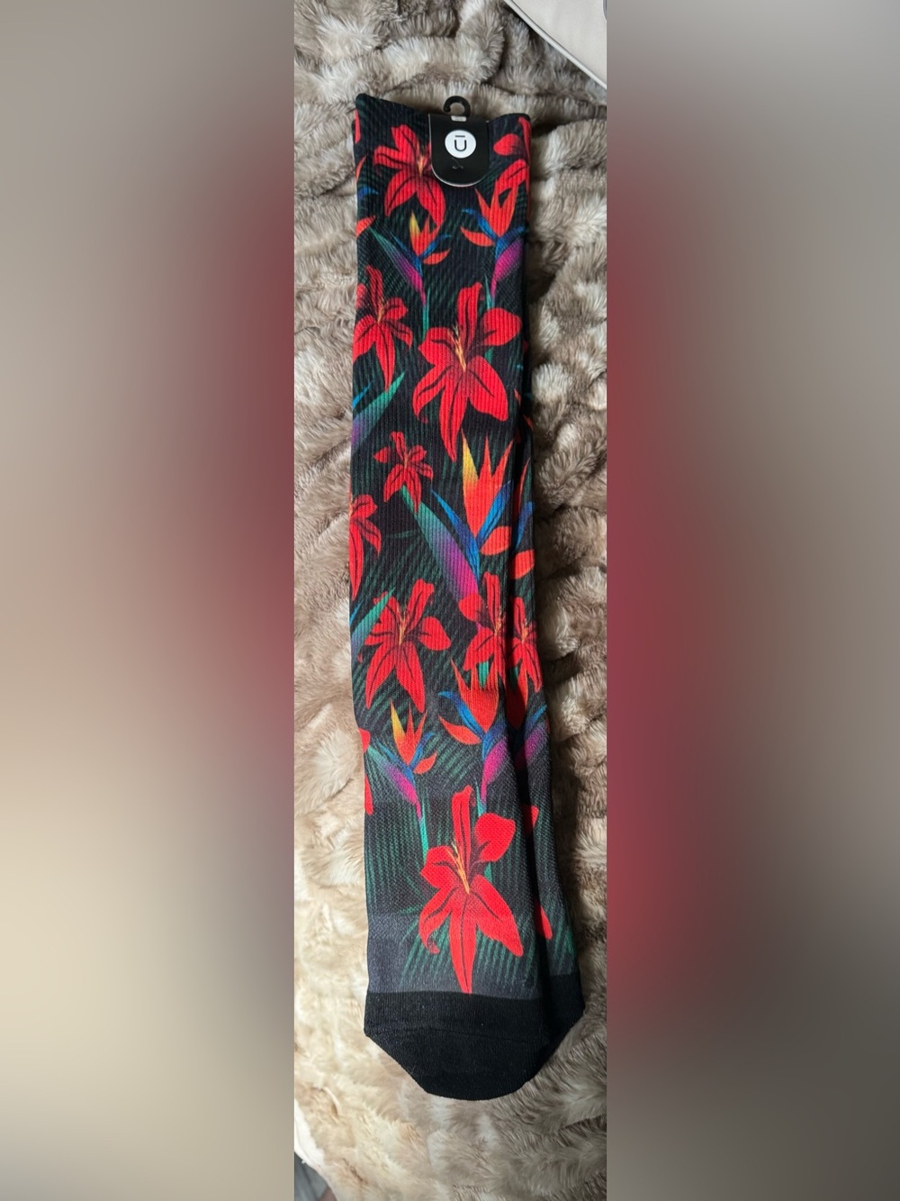 U Outway unisex Compression Socks with Red Floral Print